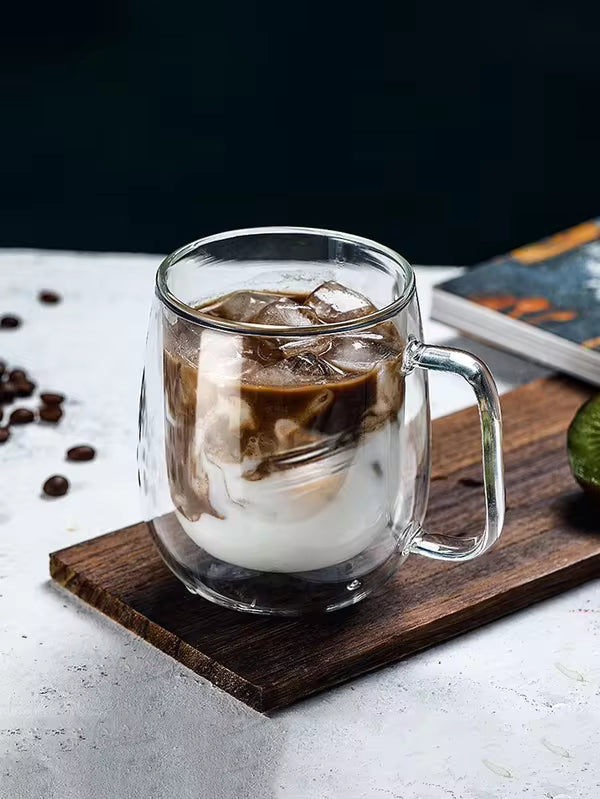 1pc Double Walled Glass Coffee Mugs, Large Insulated Espresso Cups, Clear Glasses Cappuccino Mug With Handle, Tea Latte Glassware, Coffee Accessories(250ml/8oz, 350ml/12oz, 450ml/15oz) Back To School